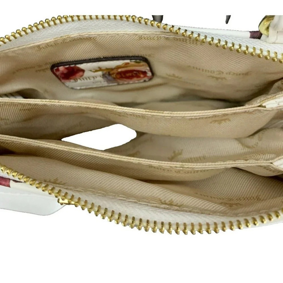 Juicy Couture White Rose Print Petite Pleated Front Top Zip Crossbody Handbag - Picture 5 of 5